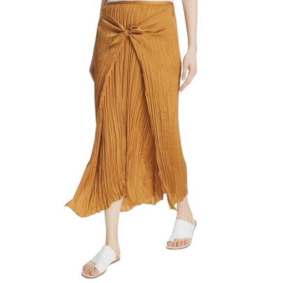 Vince Dresses & Skirts - Vince Womens Mustard Yellow Pleated Tie Front Midi Skirt M